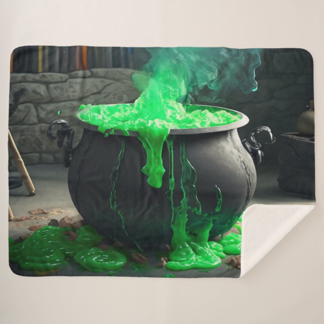Couverture Sherpa Halloween en cauldron de sorcière bouillonnante (Devant (Horizontal))