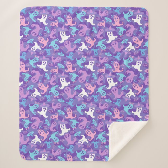 Couverture Sherpa Halloween Fantômes Purple Sherpa Blanche (Devant)