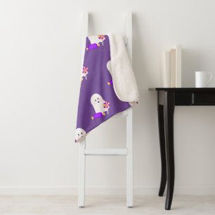 Couverture Sherpa Halloween Mignon Petit Fantôme et Friandises