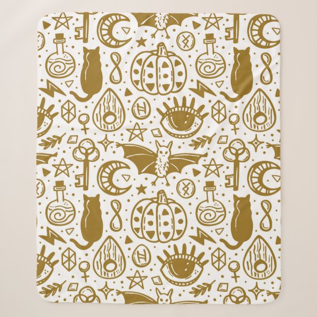 Couverture Sherpa Halloween seamless pattern. Holiday golden ink sil (Devant)