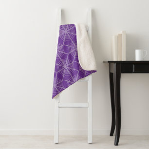 Couverture Sherpa Halloween Spider Webs en violet et blanc