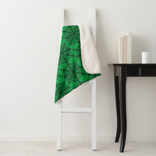 Couverture Sherpa Halloween Spider Webs sur Green