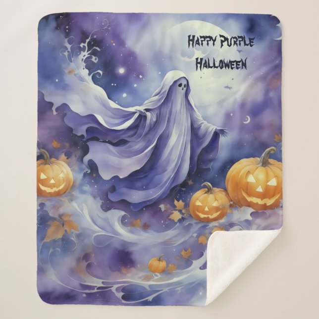 Couverture Sherpa Halloween violet (Devant)