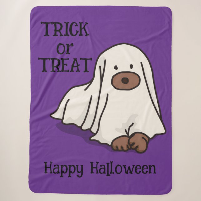 Couverture Sherpa Halloween Whimsical mignon chien fantôme pourpre (Devant)