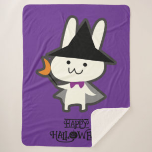Couverture Sherpa Halloween Whimsical mite Wizard Rabbit Purple