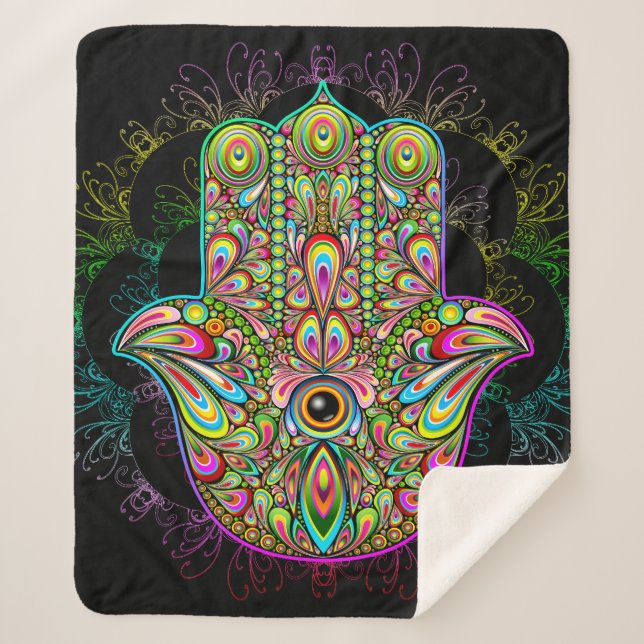 Couverture Sherpa Hamsa Fatma Main Psychedelic Art (Devant)