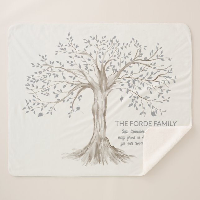 Couverture Sherpa Hand Drawn Tree Personalized Family Quote Ivory (Devant (Horizontal))