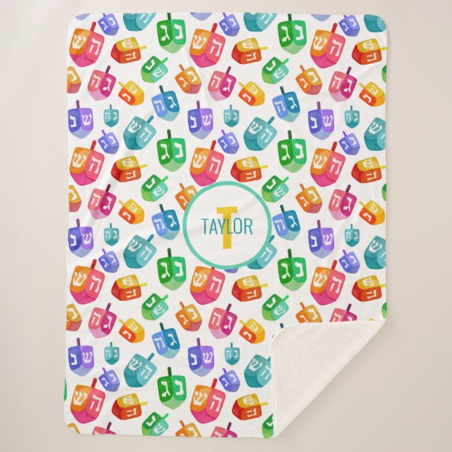 Couverture Sherpa Hanoukka Dreidels Rainbow Watercolor Holiday (Devant)