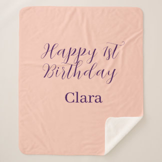 Couverture Sherpa Happy 1st birthday orange purple boho retro name 
