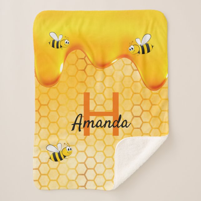 Couverture Sherpa Happy Bumble abeilles miel nom goutte à goutte (Devant)