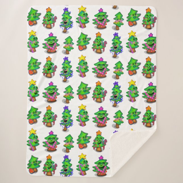 Couverture Sherpa Happy Christmas Trees Print (Devant)