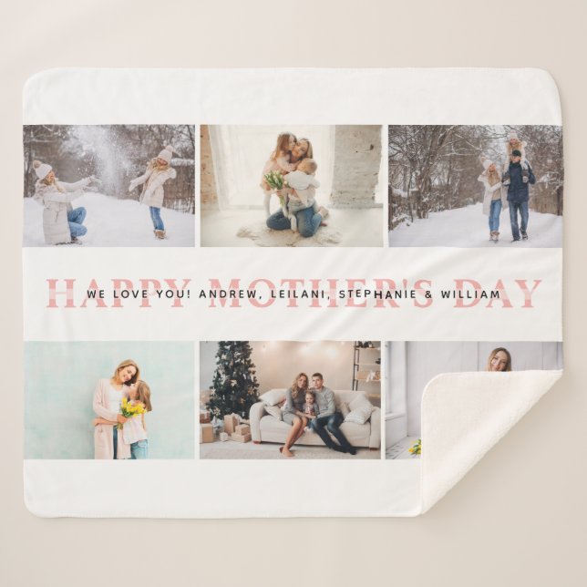 Couverture Sherpa Happy Mother's Day Pink Photo Collage (Devant (Horizontal))