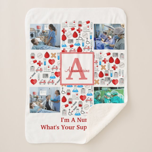 Couverture Sherpa Happy Nurses Day 4 photo collage croix monogramme (Devant)