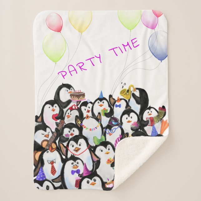 Couverture Sherpa Happy Penguin Party Sherpa Blanket - Texte personn (Devant)