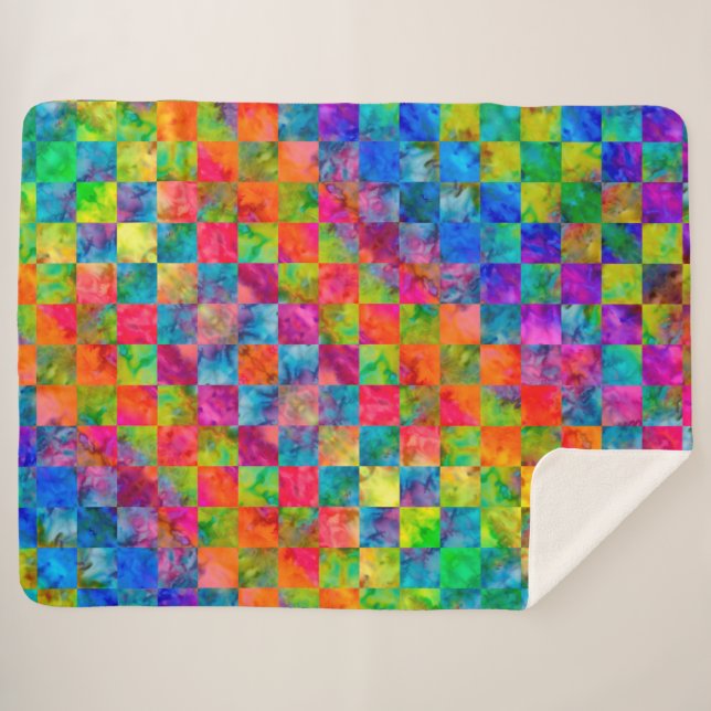 Couverture Sherpa [Harlequin Cravate-Dye] À damiers fractal diamant (Devant (Horizontal))