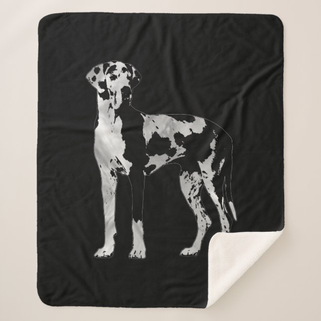 Couverture Sherpa Harlequin great dane - perle et argent (Devant)