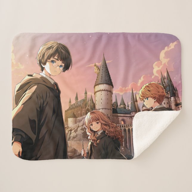 Couverture Sherpa HARRY POTTER™ Hermione & Ron HOGWARTS™ Scène d'ani (Devant (Horizontal))