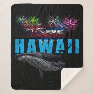 COUVERTURE SHERPA HAWAII NYE TRIBAL POLYNÉSIEN HUMPBACK FEU
