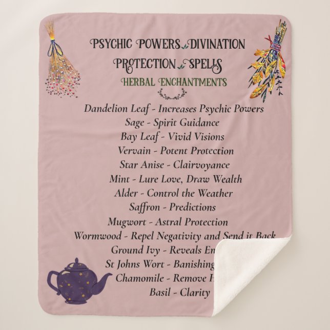 Couverture Sherpa Herbal rose sorcière magique (Devant)