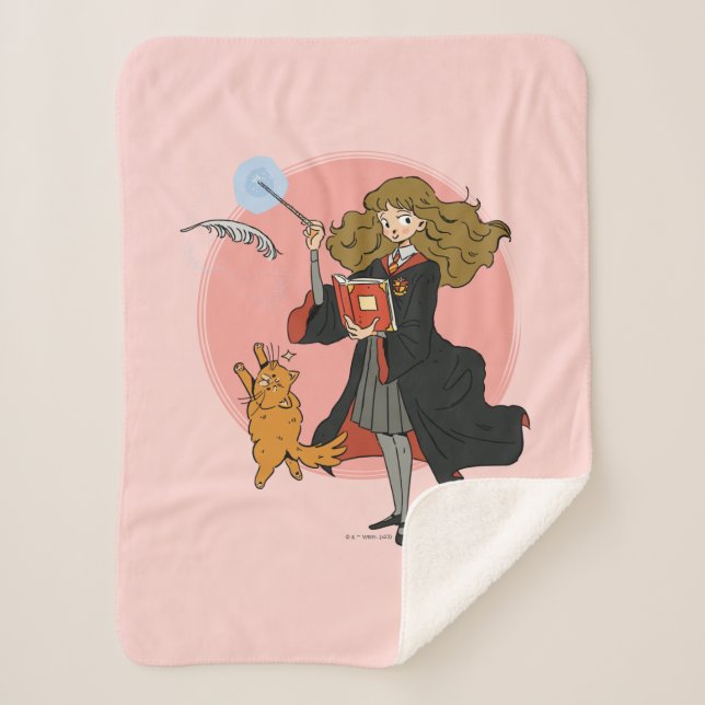 Couverture Sherpa Hermione et Crookshanks Wingardium Leviosa (Devant)
