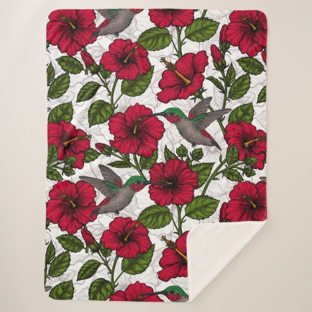 Couverture Sherpa Hibiscus et colibris (Devant)