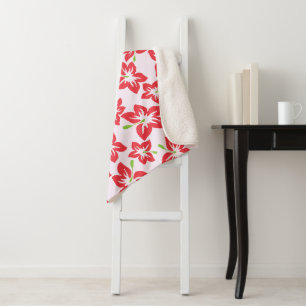Couverture Sherpa Hibiscus rouge, fleurs rouges, motif floral