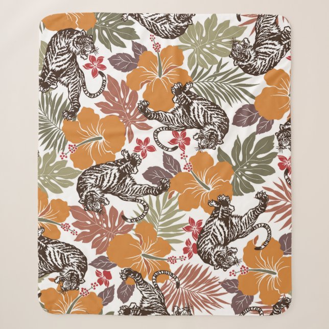 Couverture Sherpa Hibiscus Tiger, Motif exotique. (Devant)