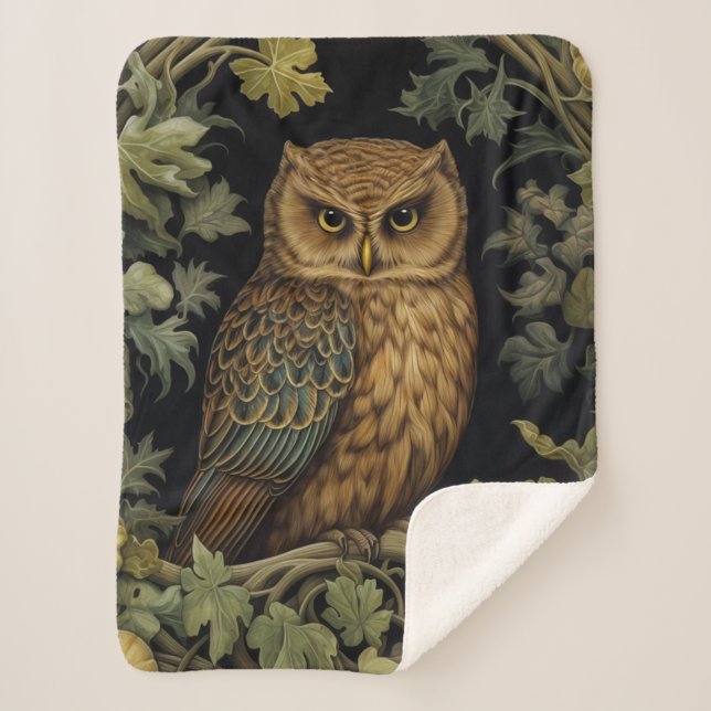 Couverture Sherpa hibou Art nouveau dans la forêt (Devant)