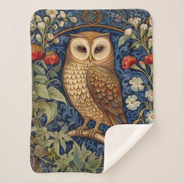 Couverture Sherpa Hibou dans le jardin style William Morris (Devant)