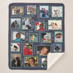 Couverture Sherpa Histoires Navy Blue 20 Photo Collage Personnalisé