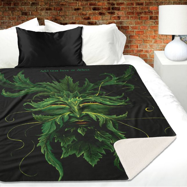 Couverture Sherpa Homme Vert Fae Feuilles Noir (Créateur téléchargé)