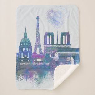 Couverture Sherpa Horizon de Paris - bleu d'aquarelle