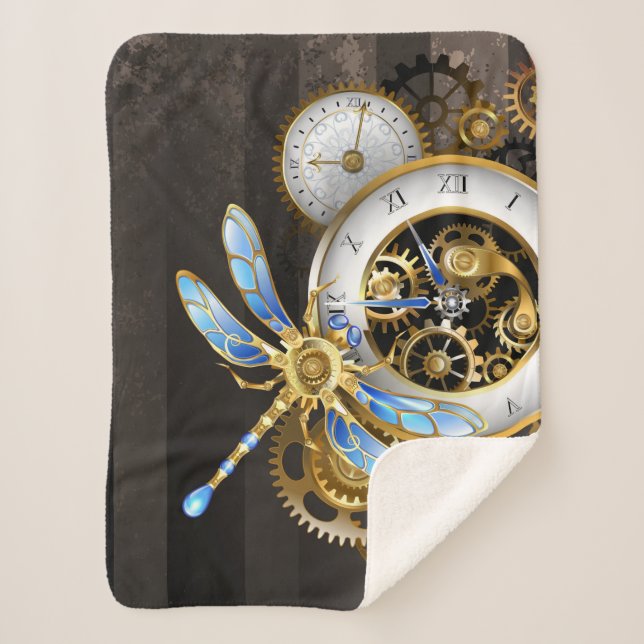 Couverture Sherpa Horloge à vapeur avec libellule mécanique (Devant)