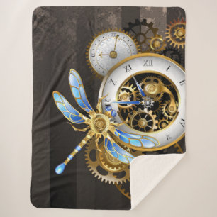 Couverture Sherpa Horloge à vapeur avec libellule mécanique