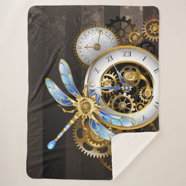 Couverture Sherpa Horloge à vapeur avec libellule mécanique (Devant)