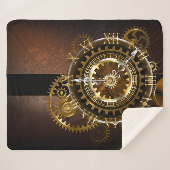 Couverture Sherpa Horloge Steampunk avec des engrenages anciens (Devant (Horizontal))