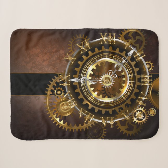 Couverture Sherpa Horloge Steampunk avec des engrenages anciens (Devant (Horizontal))