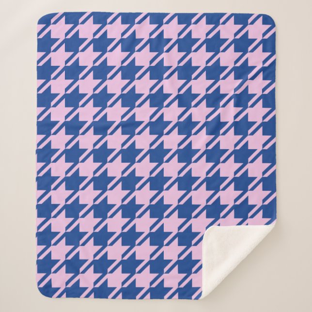 Couverture Sherpa Houndstooth rose+Blue Big Motif (Devant)