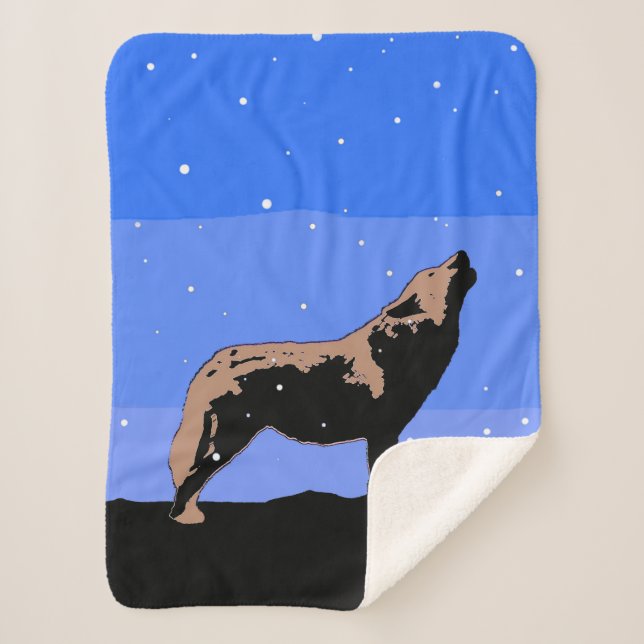 Couverture Sherpa Howling Wolf en hiver - Art faunique original (Devant)