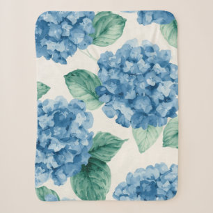 Couverture Sherpa Hydrangea Bleus Aquarelle Florale Botanique Florai