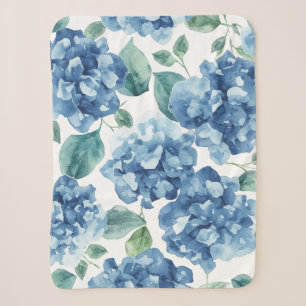 Couverture Sherpa Hydrangea Blues Fleurs à motif de fleurs aquarel