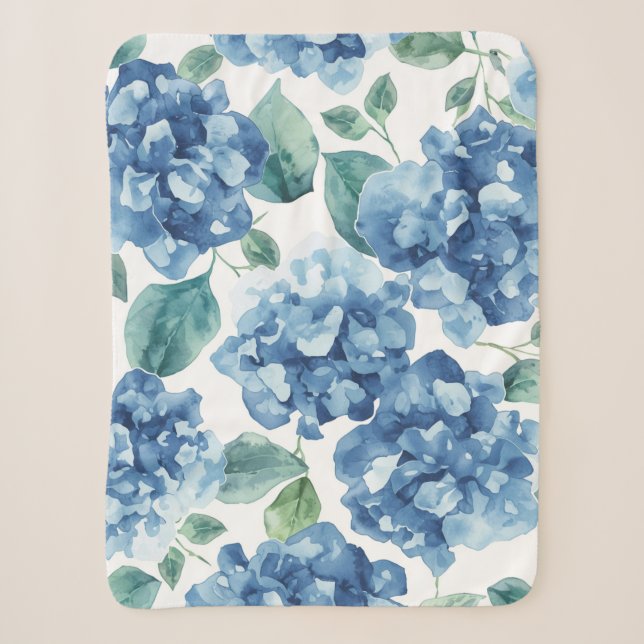 Couverture Sherpa Hydrangea Blues | Fleurs à motif de fleurs aquarel (Devant)