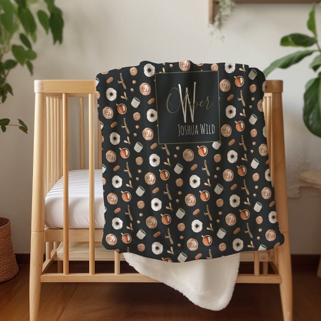 Couverture Sherpa Hygge d'automne confortable Monogramme Motif illus (Créateur téléchargé)