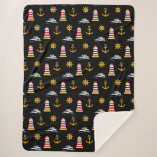 Couverture Sherpa Icônes Nautiques Élégantes sur Fond Noir