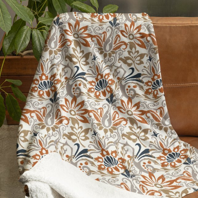 Couverture Sherpa Ikat Floral Paisley Motif sans fil (Ikat Floral Paisley Seamless Pattern Sherpa Blanket)