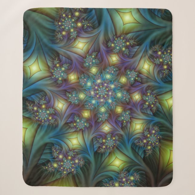 Couverture Sherpa Illuminé Abstrait brillant Turquoise violet Fracta (Devant)