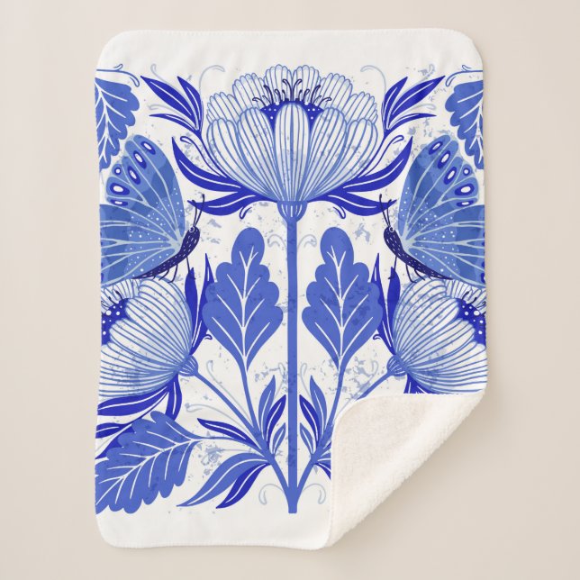 Couverture Sherpa illustration avec des papillons et des fleurs isol (Devant)