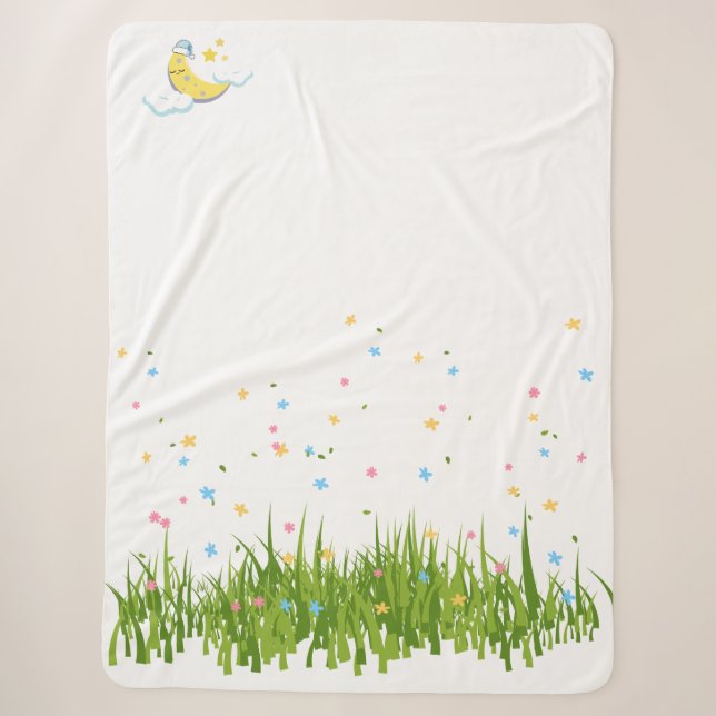 Couverture Sherpa Illustration avec une lune endormie mignonne (Devant)