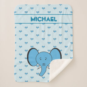 Couverture Sherpa Illustration de Blue Cute Elephant avec son nom