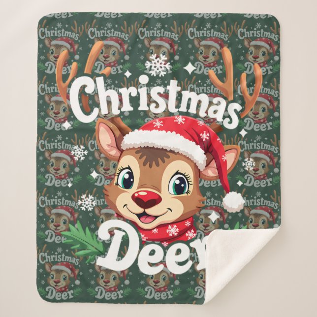 Couverture Sherpa Illustration de cerf de Noël mignon (Devant)